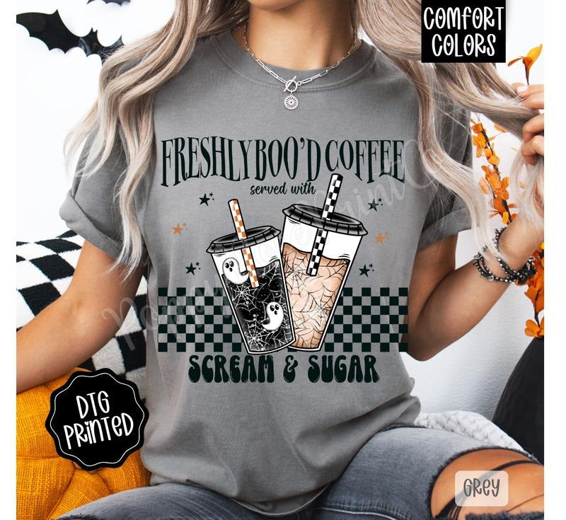 Freshly BOOD Coffee Comfort Colors, Trendy Halloween Tshirt