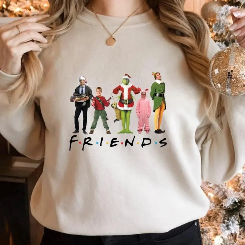 Friends Christmas Characters Sweatshirt, Christmas Friends Tee Shirt, Christmas Movie Characters Sweater, Holiday Xmas Shirt
