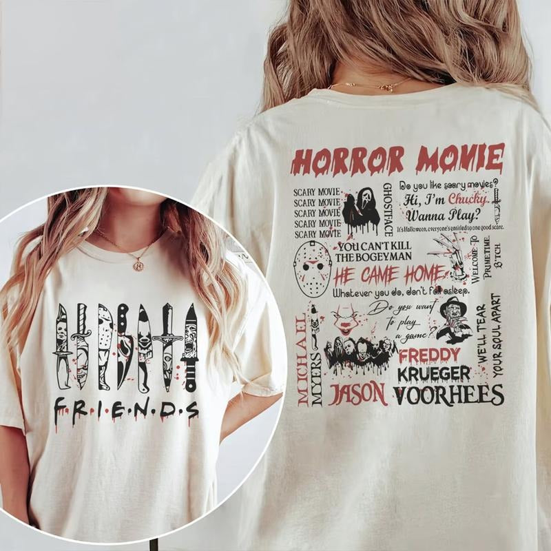 Friends Halloween Shirt, Spooky Halloween Shirt, Halloween Friends Sweatshirt, Halloween Horror, Scary Movie T-Shirt Womenswear Hoodie, Horror Characters Friends Shirt