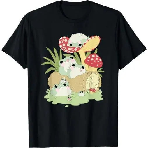 Frog Lying on Mushroom Cute Frog Lover mens T-Shirt Made in USA