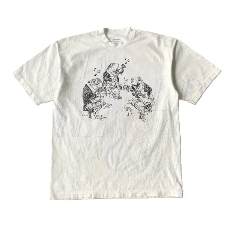 Frog Musicians 90s Retro Shirt, Vintage Frog Graphic T-Shirt, Cute Funny Frog Tee, Frog Lovers Cotton Tee, Unisex Beige Shirt, Toad Shirt  - Graphic Tee Men's Top casual crew neck t-shirt