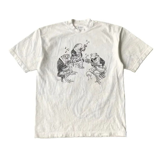 Frog Musicians 90s Retro Shirt, Vintage Frog Graphic T-Shirt, Cute Funny Frog Tee, Frog Lovers Cotton Tee, Unisex Beige Shirt, Toad Shirt  - Graphic Tee Men's Top casual crew neck t-shirt