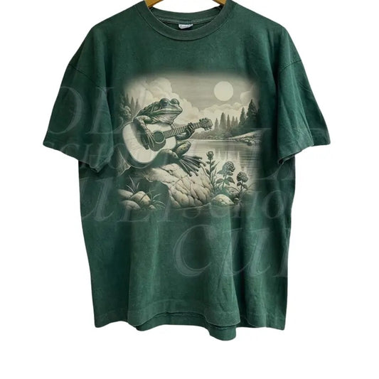 Frog Playing Guitar Vintage 90s Graphic Shirt, Frog Toad Guitar Lovers Tee, Wild Free, Frog Musician Washed Tee, Music Lovers Gift