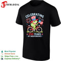 Frog wearing Uncle Sam hat riding bicycle celebrating 250 years of independence shirt