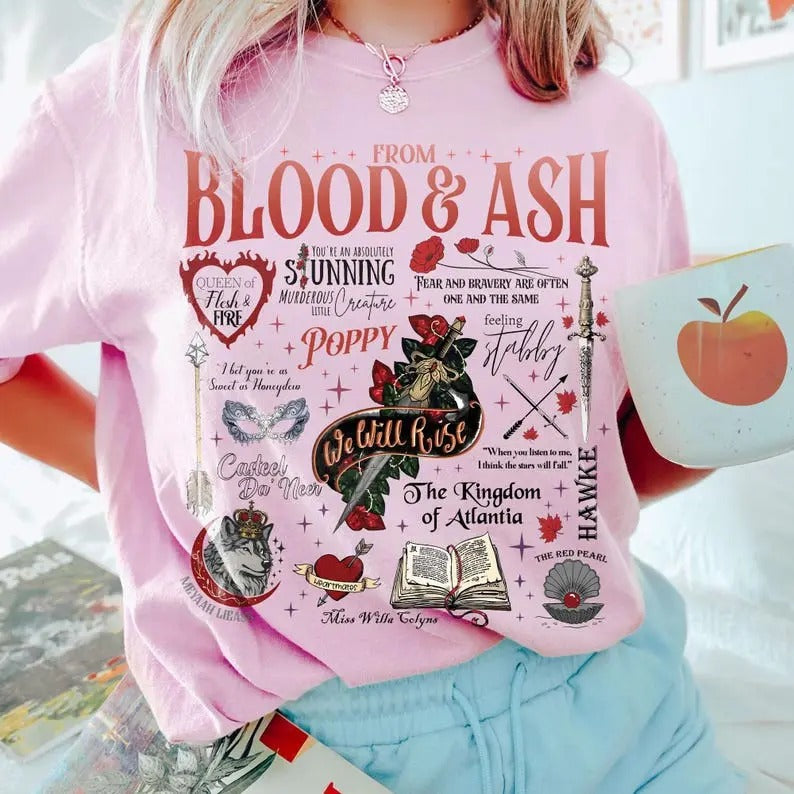 From Blood And Ash We T-Shirt | We Will Rise T-Shirt | The Kingdom Of Atlantia T-Shirt | Book Quote Crewneck T-Shirt Shortsleeve
