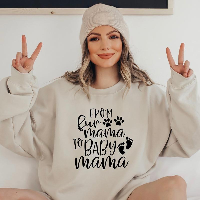 From Fur Mama To Baby Mama Sweatshirt Pregnant Sweatshirt Gift for Expecting Mom New Mom Sweater Pregnancy Reveal Shirt Baby Announcement