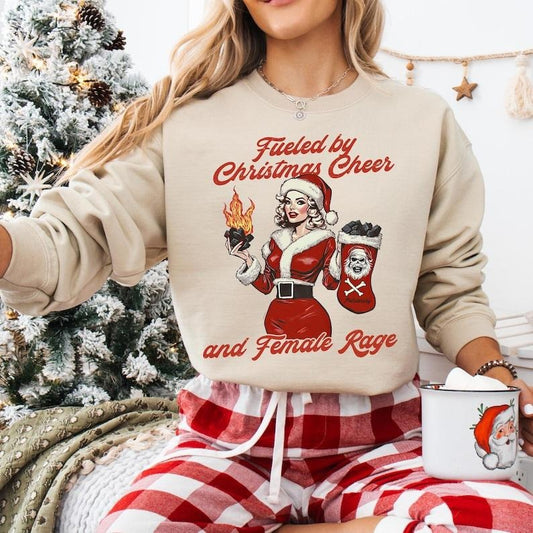 Fueled By Christmas Cheer Feminist Rage Sweatshirt, Abortion Rights T-shirt, Feminist Christmas Tee, Pro-choice Hoodie, Reproductive Rights
