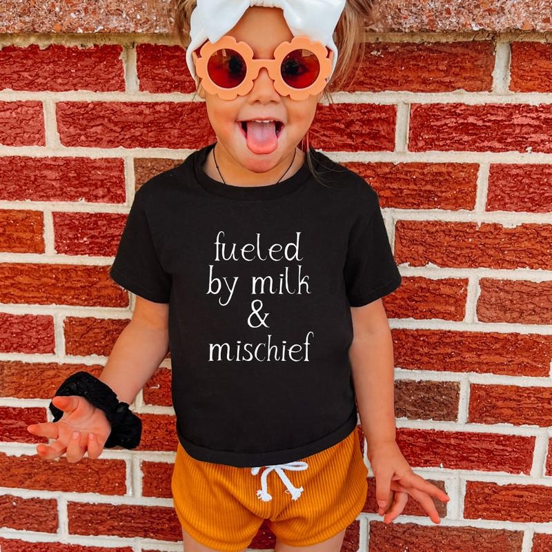 Fueled By Milk & Mischief, Toddler T-Shirts & Baby Bodysuits, Graphic Infant Clothes, Cute Baby Shower Gift, Trendy Kids Apparel, Soft Cotton Outfits