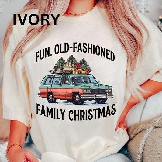 Fun Old Fashioned Family Christmas Shirt~ Unisex Apparel Relaxed Fit Printed In The USA Clothing Womenswear Casual Comfort Cotton Top Athletic Boho Chic
