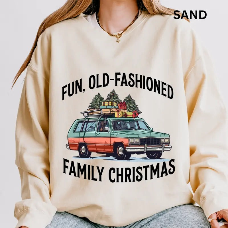 Fun Old Fashioned Family Christmas Sweatshirt, Winter Graphic Sweatshirt Casual Cotton Polyester Oversized sweatshirt - Comfort Crewneck Menswear Womenswear