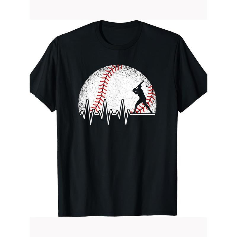 Fun baseball Heartbeat Baseball Player T-shirt 100% cotton T-shirt Made in USA