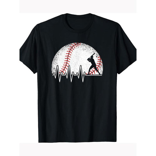 Fun baseball Heartbeat Baseball Player T-shirt 100% cotton T-shirt Made in USA