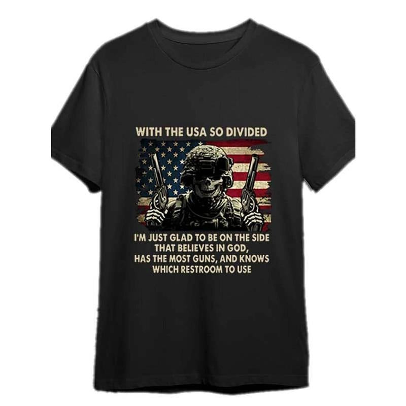 Fun men's short sleeve graphic T-shirt collection with "America is So Divided" T-shirt, American Veterans T-shirt, Veterans Day T-shirt, Memorial Day T-shirt Made in USA
