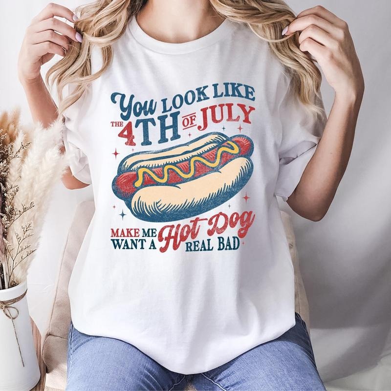 Funny 4th of July Shirt You Look Like 4th of July Hot Dog Tee Patriotic USA Retro T-Shirt