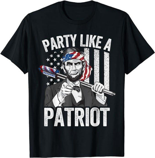 Funny 4th of July Shirts For Men, Abraham Lincoln 4th Of July Shirt Men American USA Flag T-Shirt Menswear Top Casual Cotton Fashion Basic