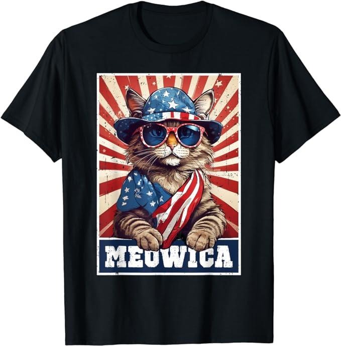 Funny 4th of July Shirts For Men, Cat American Flag Funny 4th of July T-Shirt Menswear Top Casual Cotton