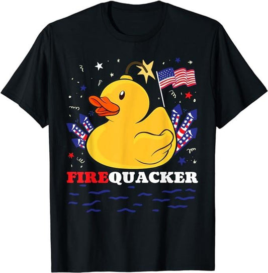 Funny 4th of July Shirts For Men, Firecracker Duck 4th of July Patriotic Day USA Flag Funny T-Shirt Menswear Top Casual Cotton