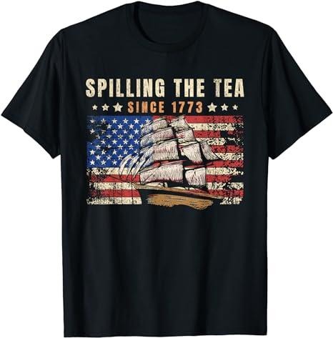 Funny 4th of July Shirts For Men, Funny 4th Of July Spilling The Tea Since 1773 Fourth Of July T-Shirt Menswear Top Casual Cotton Fashion Basic