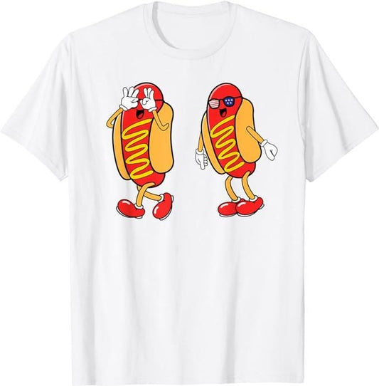Funny 4th of July Shirts For Men, Hot Dog Griddy Dance Hotdog 4th of July T-Shirt Menswear Top Casual Cotton Fashion Basic