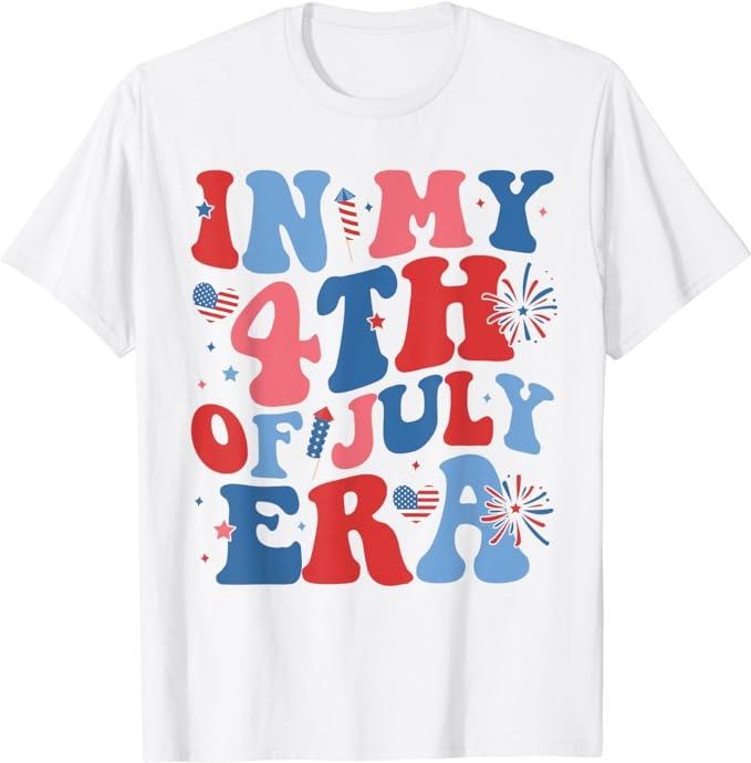 Funny 4th of July Shirts For Men, In My 4th Of July Era Funny Patriotic USA Flag American T-Shirt Menswear Top Casual Cotton Fashion Basic