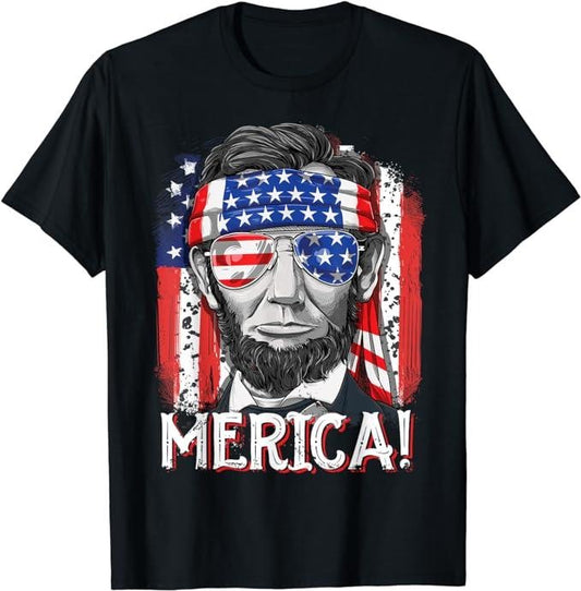 Funny 4th of July Shirts For Men, Lincoln 4th Of July Merica American Flag T-Shirt Menswear Top Casual Cotton Fashion Basic