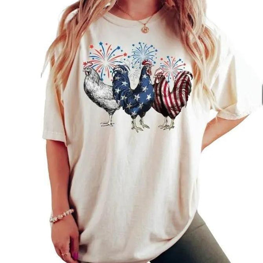 Funny 4th of July t-Shirt, Chicken t-Shirt, Independence Day Tee, USA Flag Shirt, Patriotic Shirt, Freedom Shirt, Womens Fourth of July