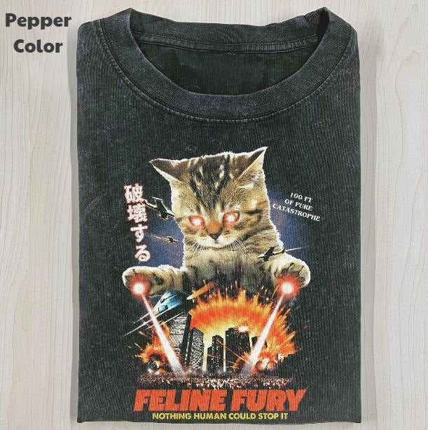 Funny Animal Vintage Graphic Tee, Cat Feline Fury T-Shirt, Animal Shirt, Unisex Meme Cringe Funny Shirt, Menswear Womenswear Streetwear Cotton Comfort