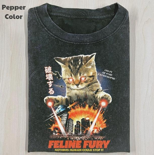 Funny Animal Vintage Graphic Tee, Cat Feline Fury T-Shirt, Animal Shirt, Unisex Meme Cringe Funny Shirt, Menswear Womenswear Streetwear Cotton Comfort