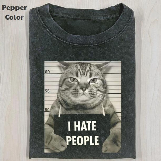 Funny Animal Vintage Graphic Tee, Cat I Hate People T-Shirt, Animal Shirt, Unisex Meme Cringe Funny Shirt, Menswear Womenswear Streetwear Cotton Comfort