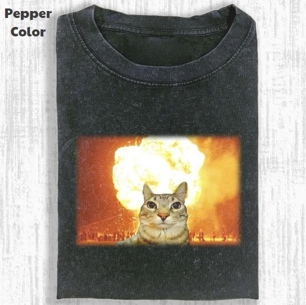 Funny Animal Vintage Graphic Tee, Cats and Explosions T-Shirt, Animal Shirt, Unisex Meme Cringe Funny Shirt, Menswear Womenswear Streetwear Cotton Comfort