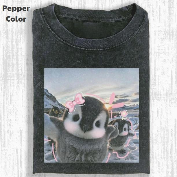 Funny Animal Vintage Graphic Tee, Cute Penguin T-Shirt, Animal Shirt, Unisex Meme Cringe Funny Shirt, Menswear Womenswear Streetwear Cotton Comfort