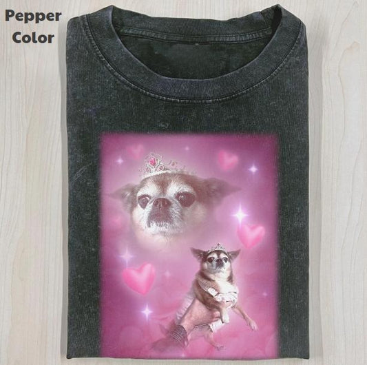 Funny Animal Vintage Graphic Tee, Princess Chihuahua T-Shirt, Animal Shirt, Unisex Meme Cringe Funny Shirt, Menswear Womenswear Streetwear Cotton Comfort