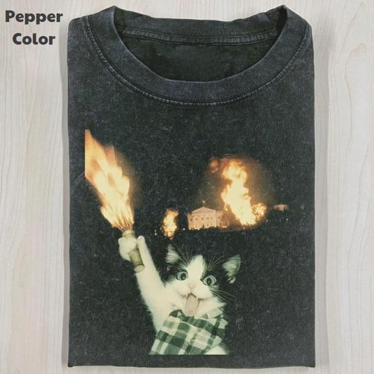 Funny Animal Vintage Graphic Tee, Rebellious Cat T-Shirt, Animal Shirt, Unisex Meme Cringe Funny Shirt, Menswear Womenswear Streetwear Cotton Comfort