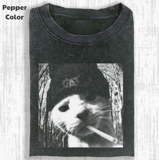 Funny Animal Vintage Graphic Tee, Wacky Cat Smoking T-Shirt, Animal Shirt, Unisex Meme Cringe Funny Shirt, Menswear Womenswear Streetwear Cotton Comfort