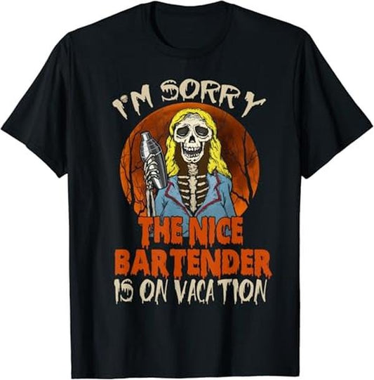Funny Bar Shirts, The Nice Bartender Scary Skeleton Bearding Halloween T-Shirt Menswear Top - Funny Shirts For Night Out Casual Classic