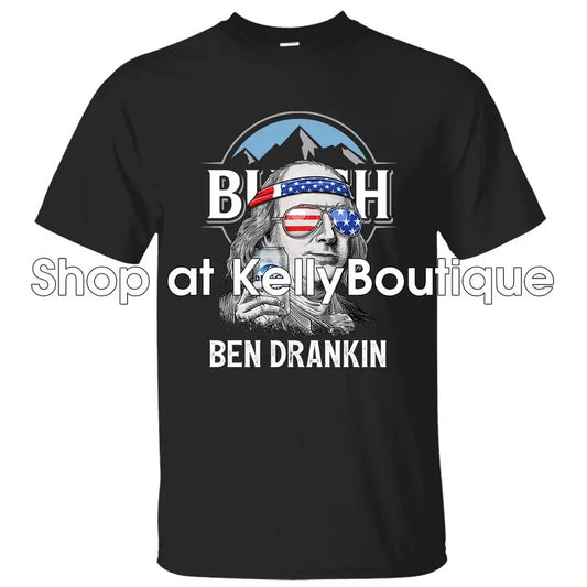 Funny Ben Drankin Busch Light Benjamin Franklin Drinking 4th of July T-Shirt, Independence Day Patriotic Unisex Cotton T-shirt for Men for Women