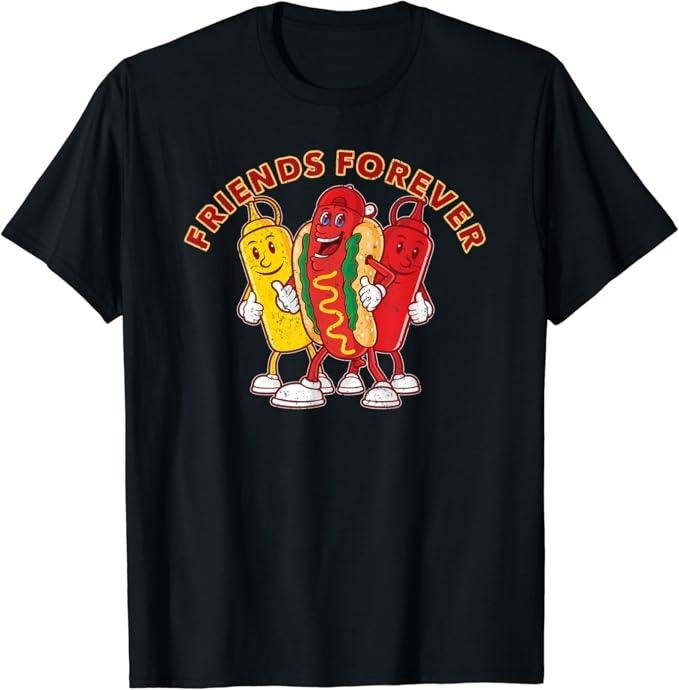 Funny Best Friend Shirts, Gift For Best Friend, Friends Forever Hot Dog Ketchup Mustard Funny Cute Meme T-Shirt Menswear Top Casual Classic