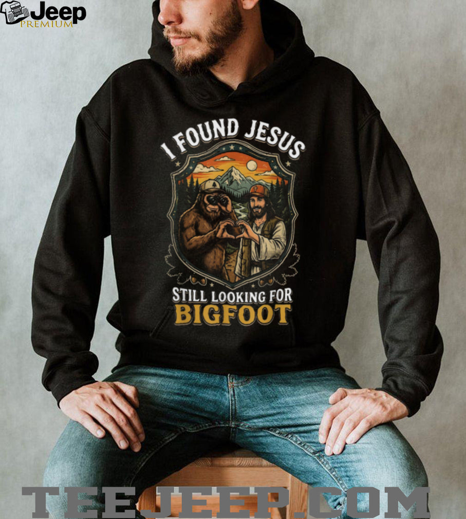 Funny Bigfoot And Jesus Hiking Forest Nature T Shirt