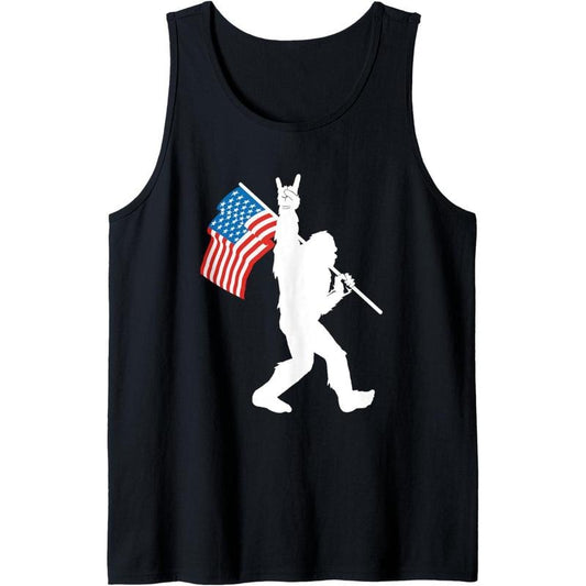 Funny Bigfoot Rock and Roll USA Flag for Sasquatch Believers Tank Top made in usa