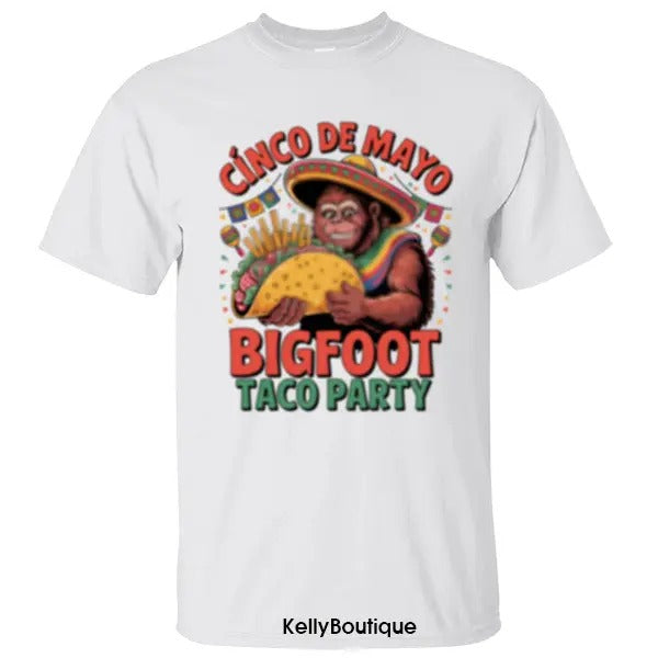 Funny Bigfoot Sasquatch Carrying Taco Party Cinco de Mayo Shirt, National Park On Taco Tuesday Hiking Lovers Unisex Cotton T-shirt for Men for Women
