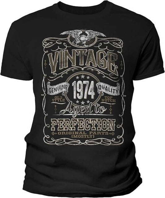 Funny Birthday Shirts, Vintage 1974 Aged To Perfection 50th Birthday T-Shirt For Men - Menswear Top