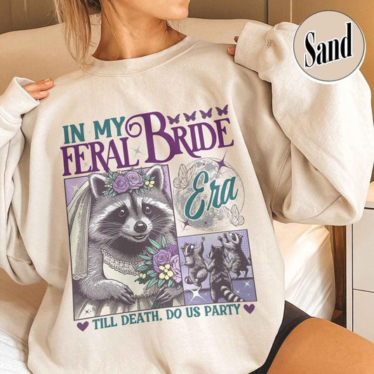 Funny Bride Sweatshirt, Raccoon Bride Sweatshirt, in My Raccoon Bride Era Sweatshirt, Gift for Bride, Distressed Retro Raccoon Bride Sweatshirt