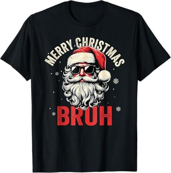 Funny Bruh Shirt, Merry Christmas Bruh Funny Santa Claus Groovy T-Shirt - Menswear Top