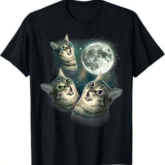 Funny Cat Shirt | Three Cat Moon 3 Wolfs Cute Kitten Graphic T-Shirt, Cat Selfie Vintage 90s Graphic Shirt, Retro Funny Cat Tee, Alien Kitten Shirt, Y2k Halftone Gag Washed Tee, Cat Lovers Gift
