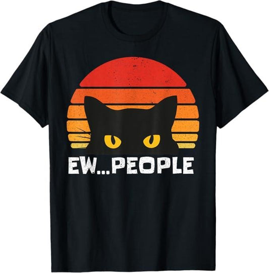 Funny Cat Shirts, Ew People Retro Funny Black Cat Gifts T-Shirt - Menswear Top Hoodie, Sweatshirt | WearSparks.com