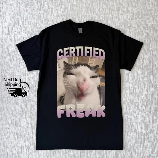 Funny Certified Freak Cat Meme Graphic Tshirt, Vintage Funny Cat T-Shirt, Retro Washed Distressed Tee, Cat Lovers Gift, Funny Teenager Gift Top