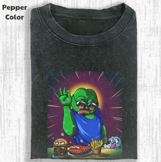 Funny Character Vintage Graphic Tee, Pepe The Frog Salt T-Shirt, Unisex Meme Cringe Funny Shirt, Menswear Womenswear Streetwear Cotton Comfort