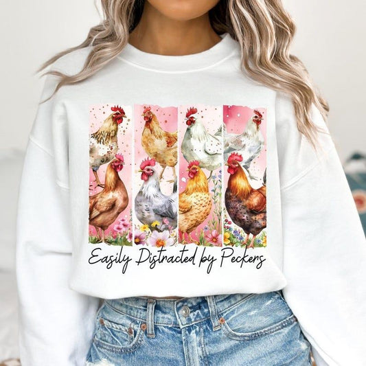 Funny Chicken Sweatshirt Chicken Lover Farm Life Floral Spring Chicken Mom Brushstroke Gift