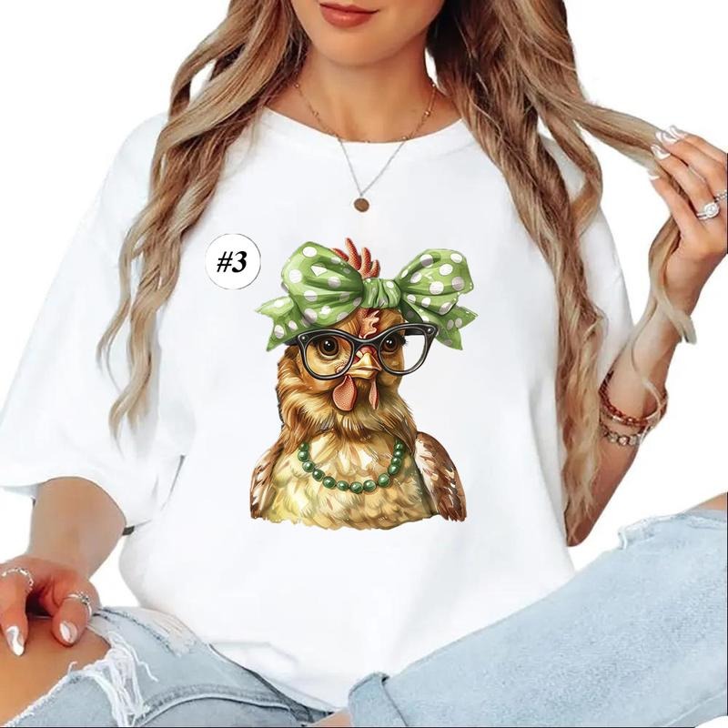 Funny Chicken with Red Bow and Glasses Unisex T-shirt Sweatshirt hoodie funny Cute 1 Cotton Top