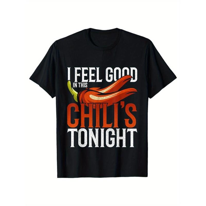 Funny Chili Print, Men's Cotton T-shirt, Graphic Tee Men's Outdoor Clothes, Men's Clothing, Casual Short Sleeve Crew Neck T-shirt made in usastyle{n002}11